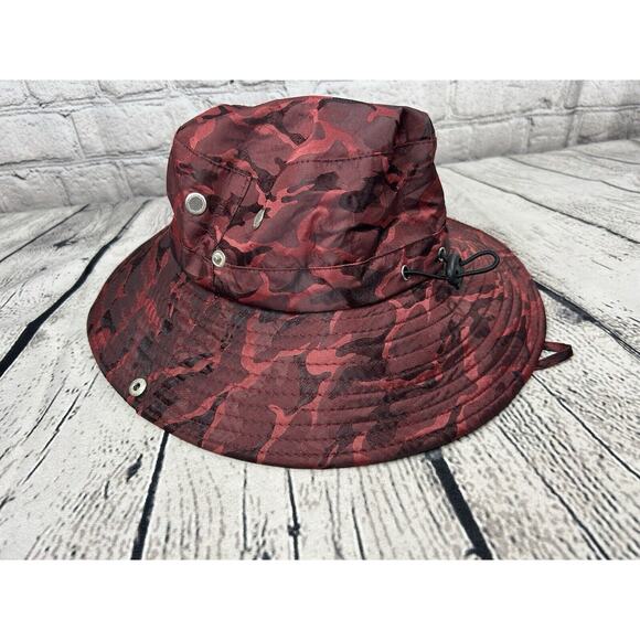 American Patriot Red Camo Bucket Hat Boonie Vented Snaps Adjustable Fishing - Picture 4 of 4